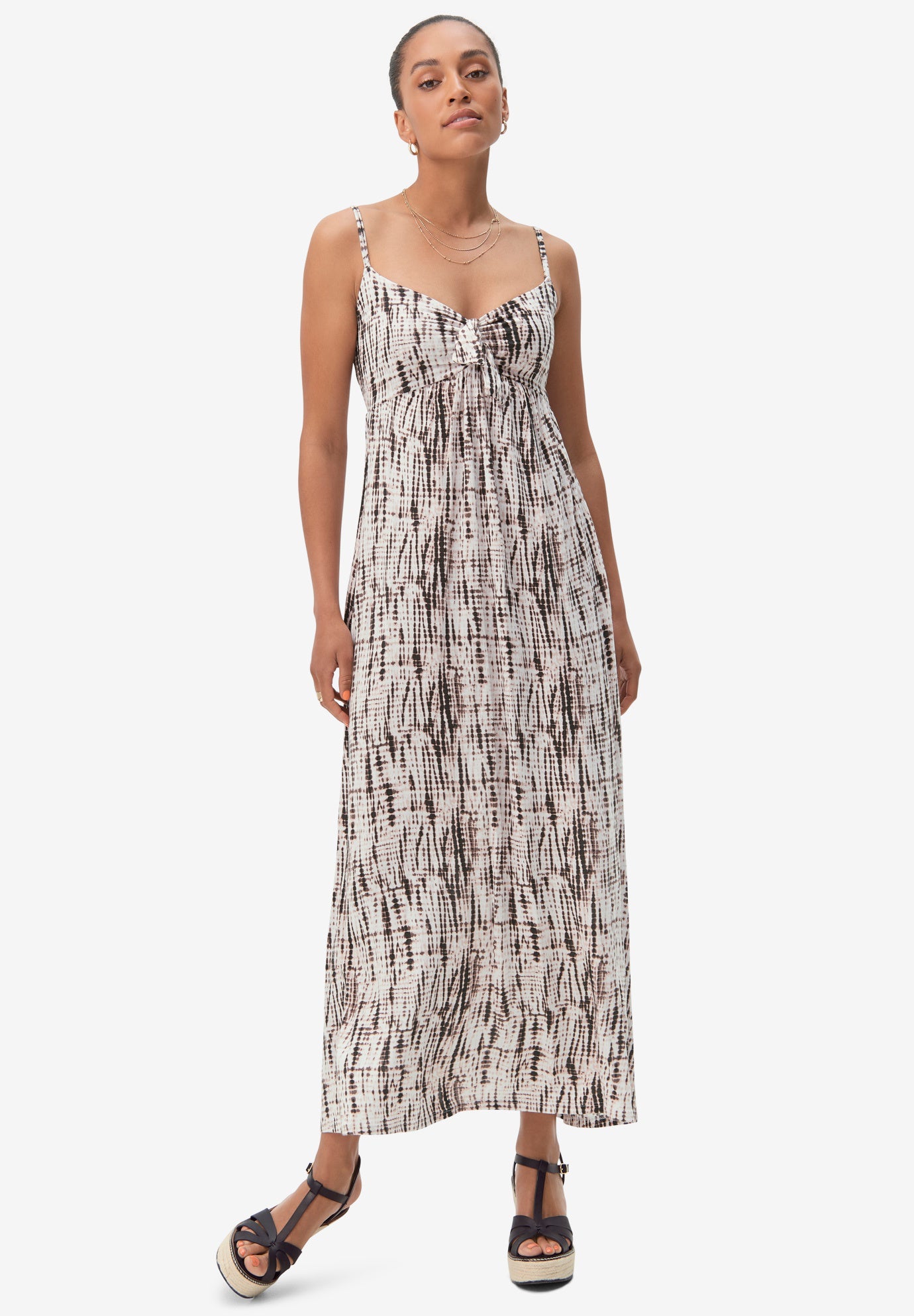 Knit Maxi Dress with Tie-Bodice image number 0