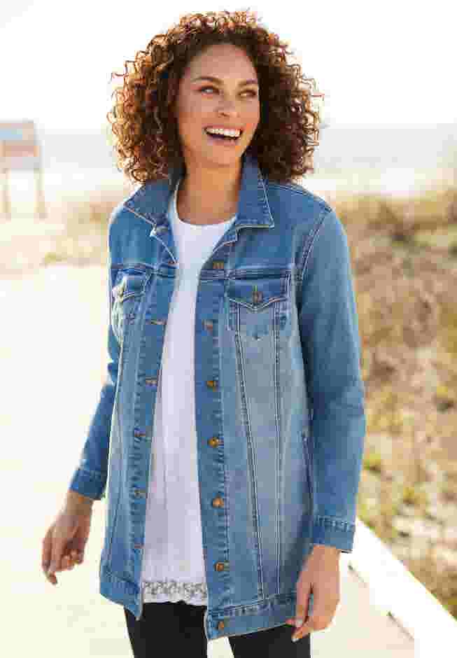 Long Stretch Denim Jean Jacket image number 7