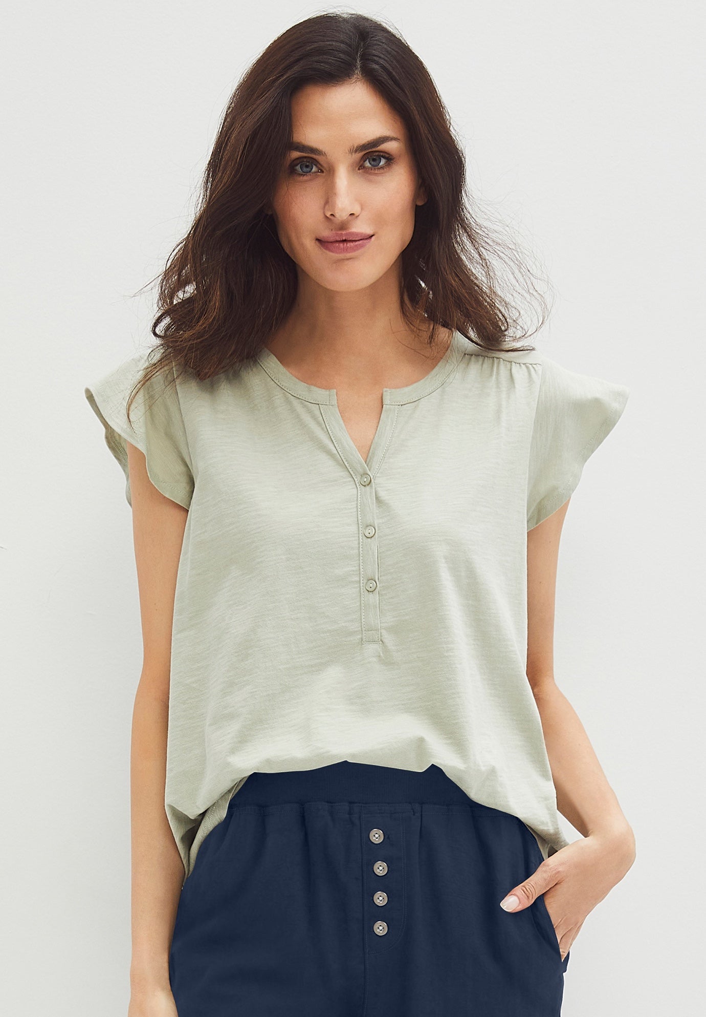 Cap Sleeve Henley Tee image number 0