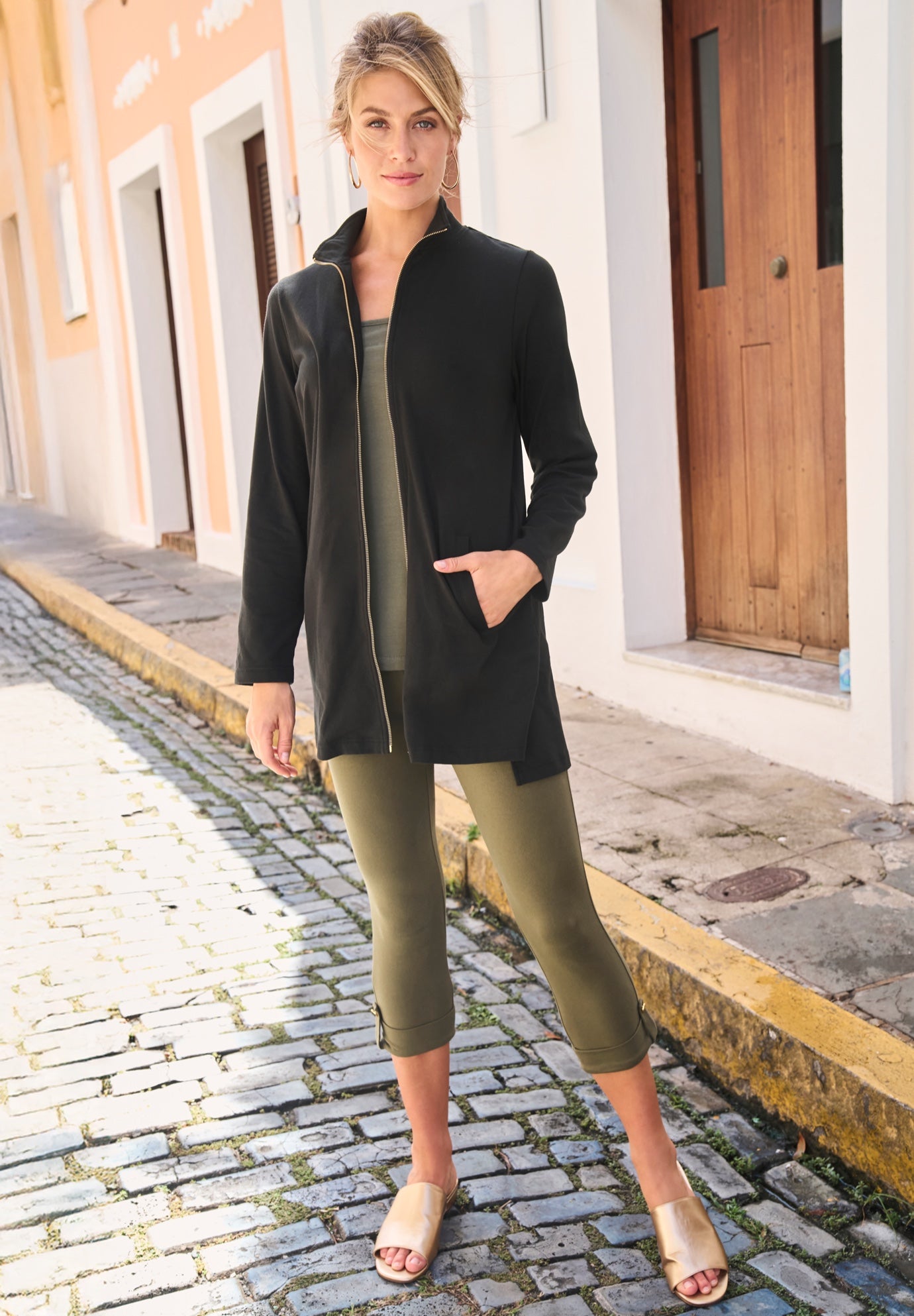 Stretch Cotton Zip Front Hi-Low Jacket image number 2