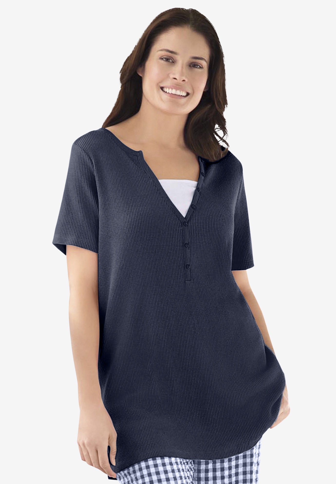 Split-Neck Henley Thermal Tee image number 0