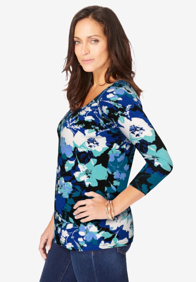 Stretch Cotton Scoop Neck Tee image number 3