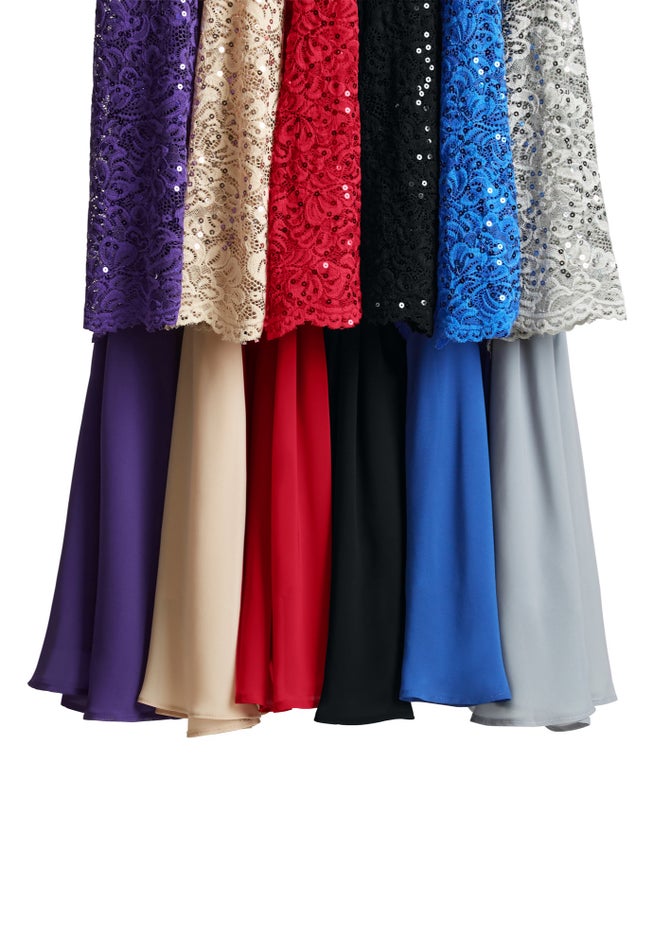 Plus Size Sequin Lace Three Quarter Sleeve A-Line Gown image number 6