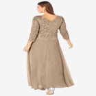 Plus Size Sequin Lace Three Quarter Sleeve A-Line Gown image number null