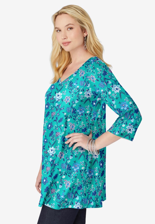 Perfect Printed Three-Quarter-Sleeve V-Neck Tunic image number 2