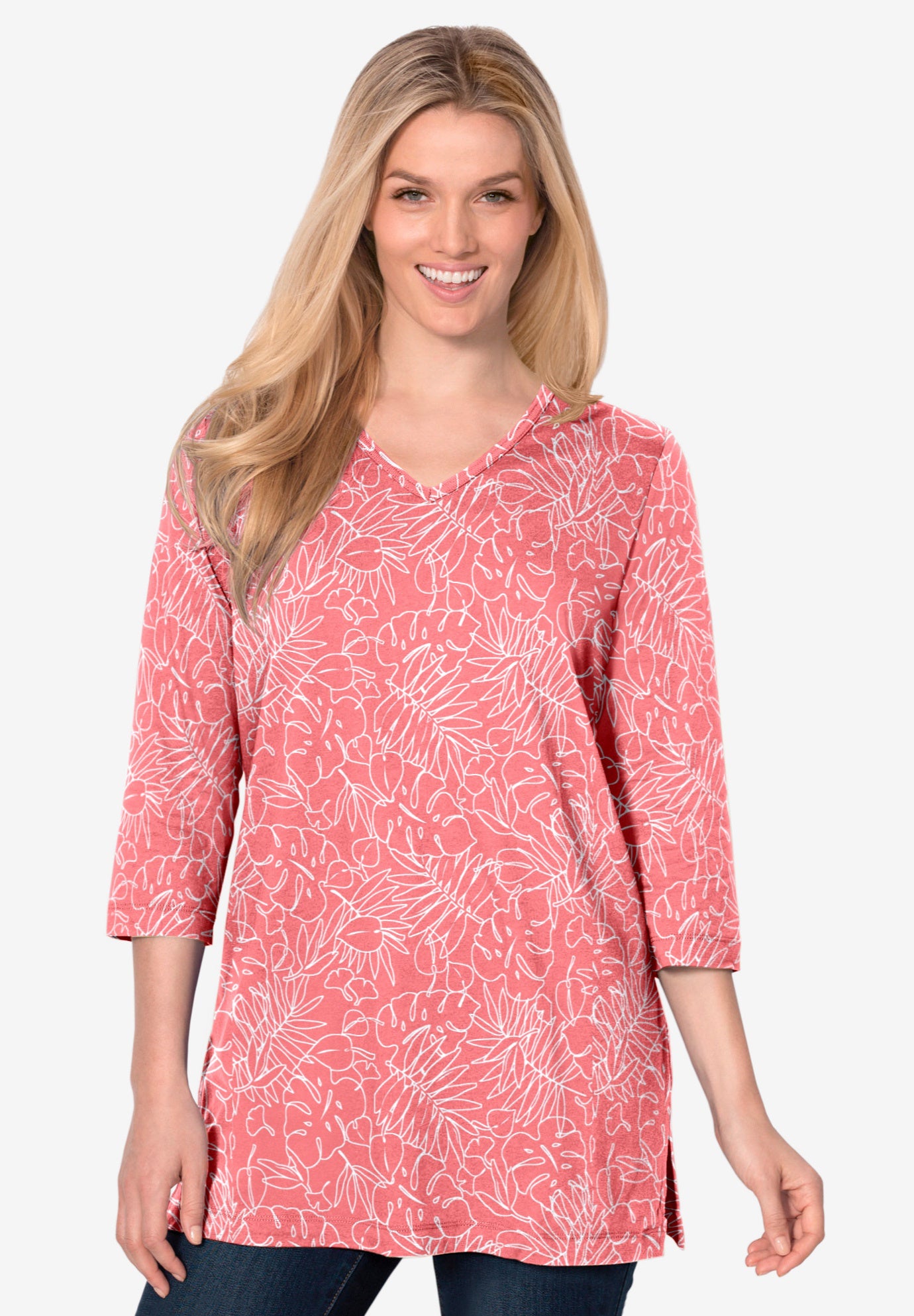 Perfect Printed Three-Quarter-Sleeve V-Neck Tunic image number 0