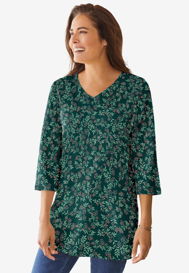 Perfect Printed Three-Quarter-Sleeve V-Neck Tunic image number 0