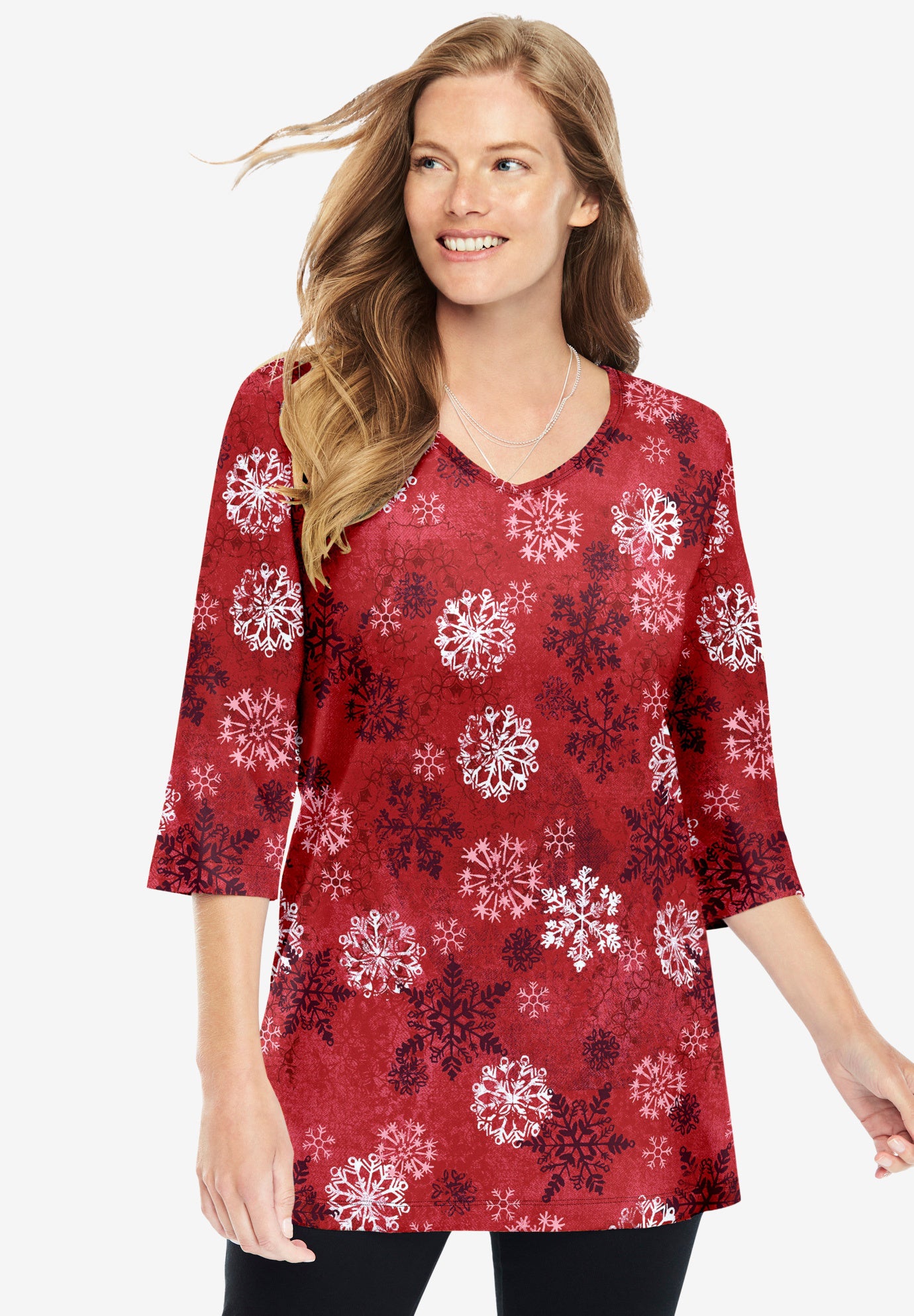 Perfect Printed Three-Quarter-Sleeve V-Neck Tunic image number 0