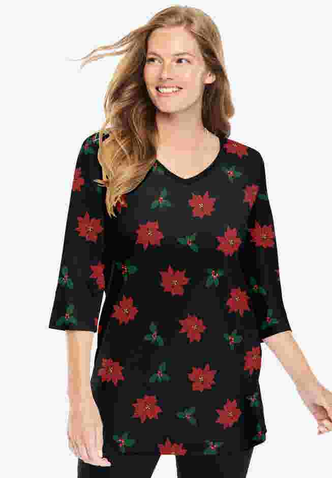 Perfect Printed Three-Quarter-Sleeve V-Neck Tunic image number 0