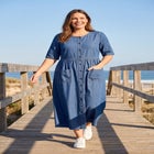 Short-Sleeve Denim Dress image number null