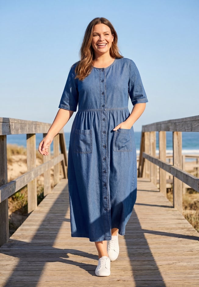 Short-Sleeve Denim Dress image number 1