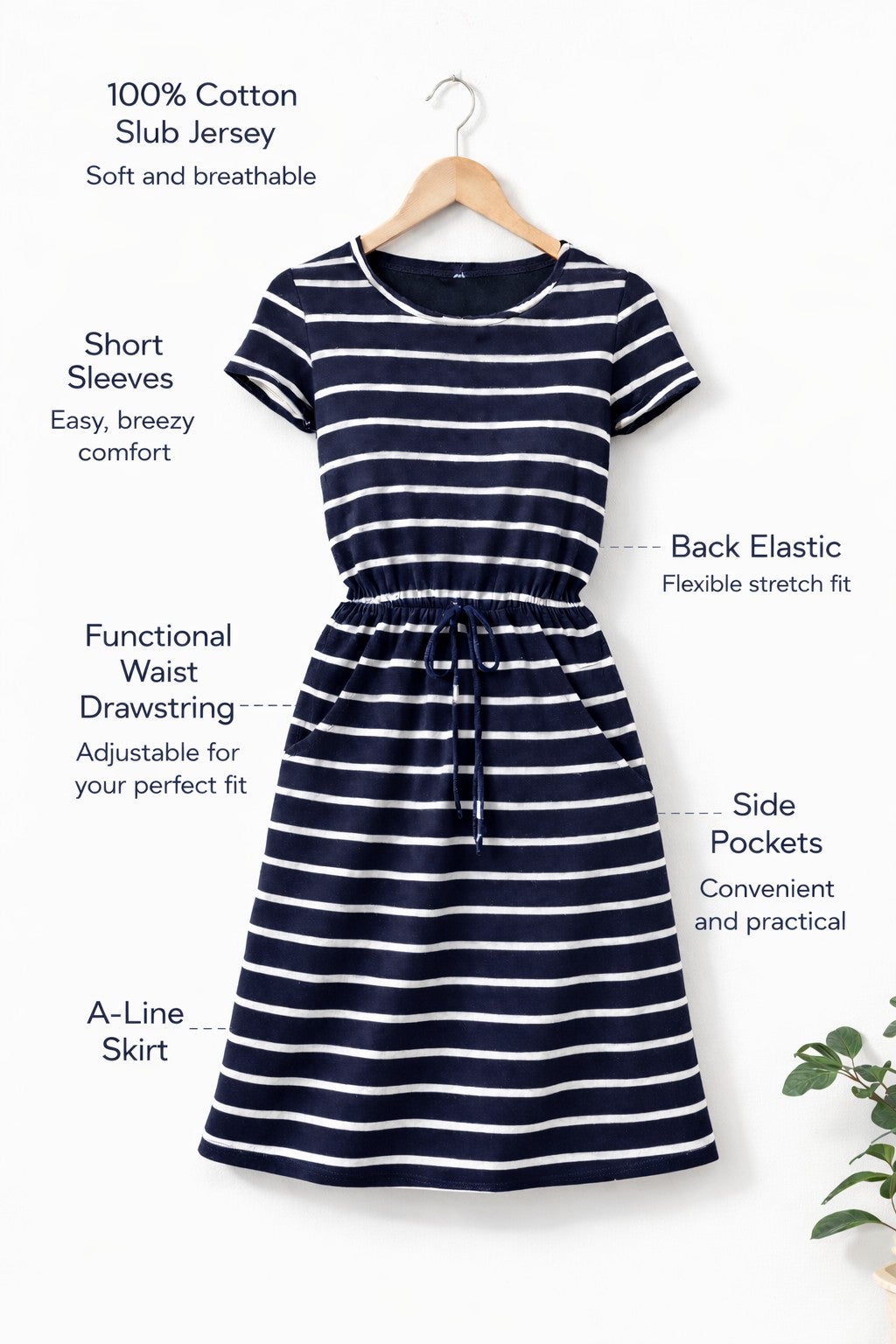 Cotton Jersey Knit Cinched-Waist Drawstring Midi Dress image number 1