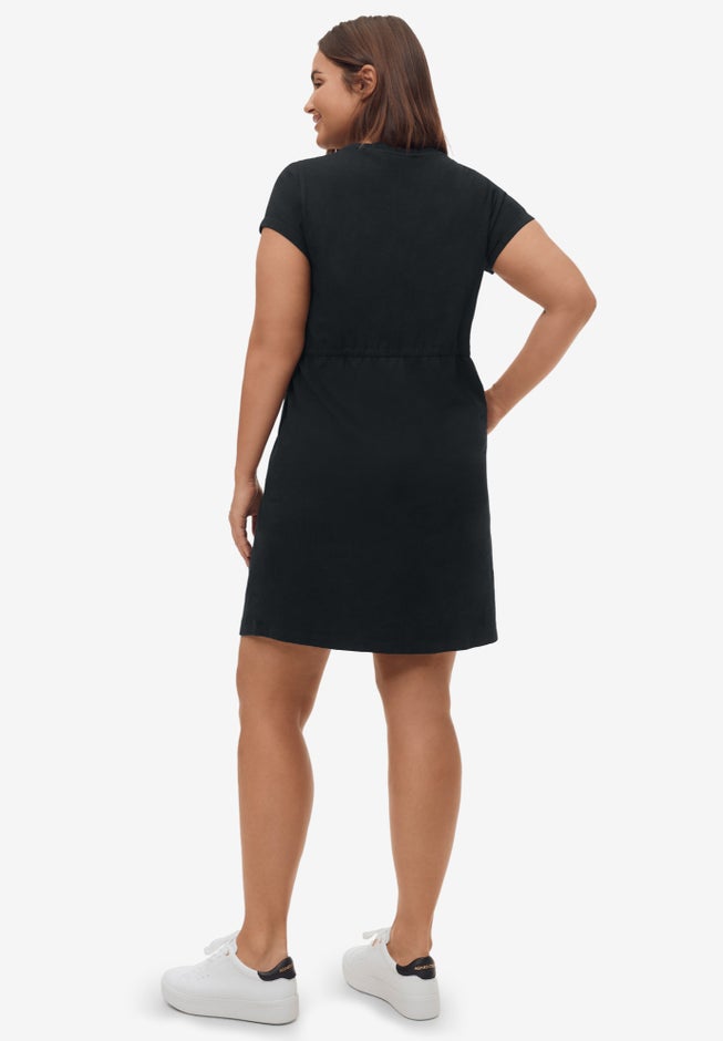 100% Cotton Cinched-Waist Drawstring Midi Dress image number 1