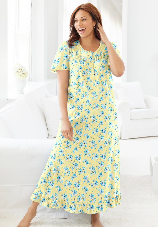 Long Floral Print Cotton Gown image number 6