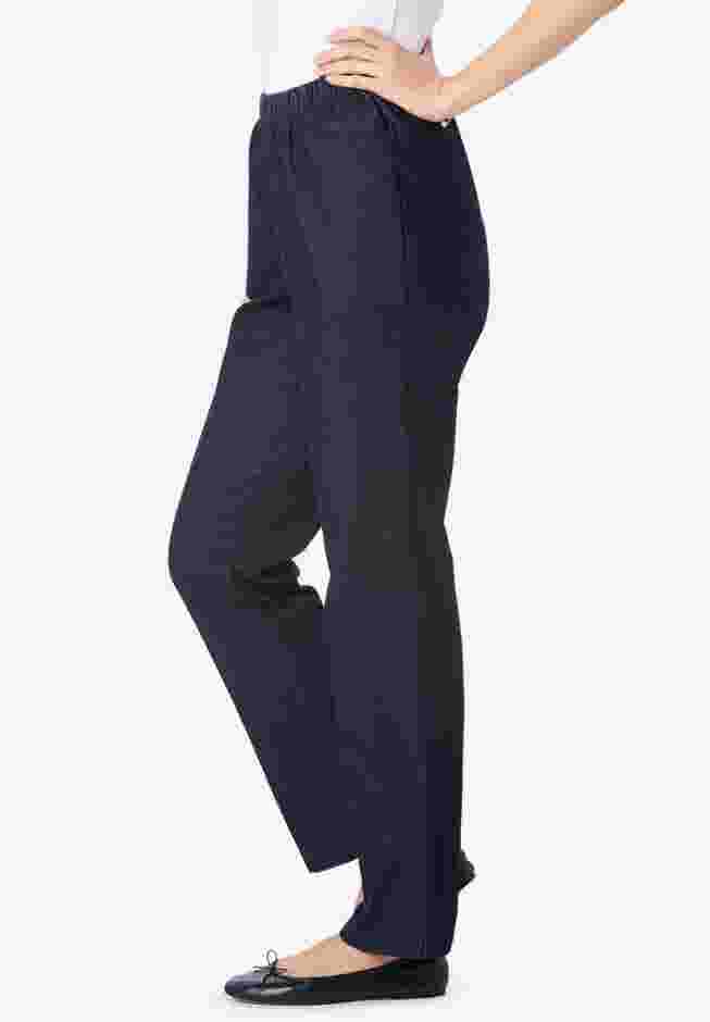 Women’s Plus-Size Straight Leg Fineline Pull-On Stretch Denim Jeans image number 2