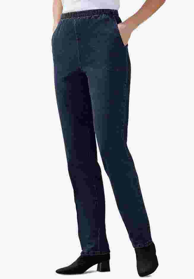 Women’s Plus-Size Straight Leg Fineline Pull-On Stretch Denim Jeans image number 0