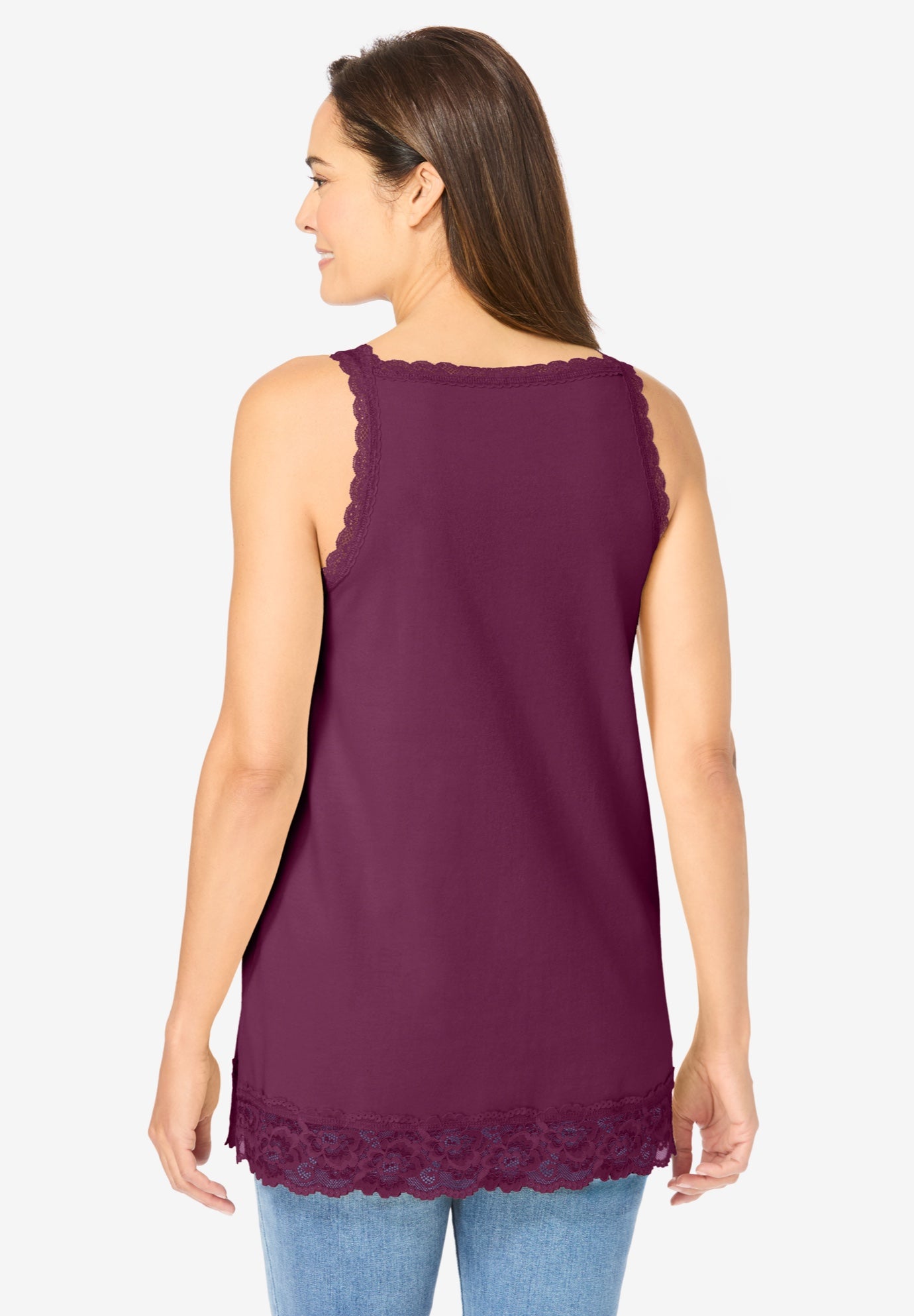 Lace-Trim V-Neck Tank image number 1