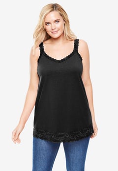 Lace-Trim V-Neck Tank