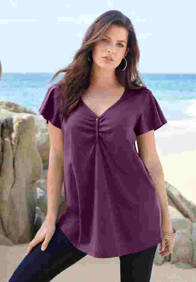 Plus Size Cotton Ultimate Flutter Sleeve Sweetheart Tee image number 6