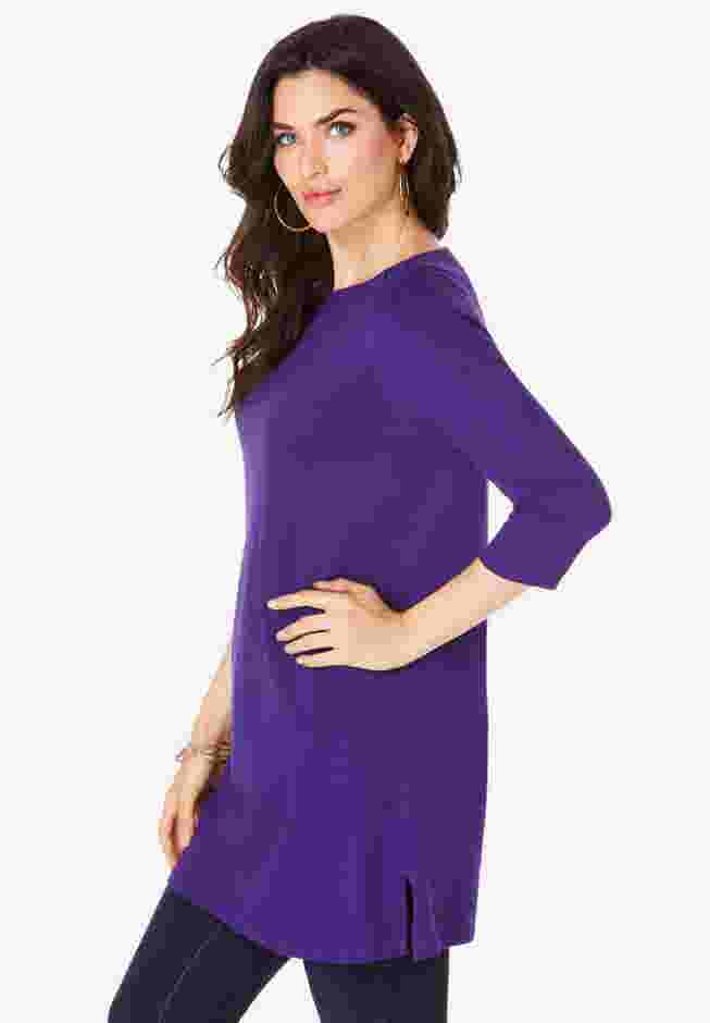 Plus Size Cotton Ultimate Boatneck Tunic with Side Slits image number 3