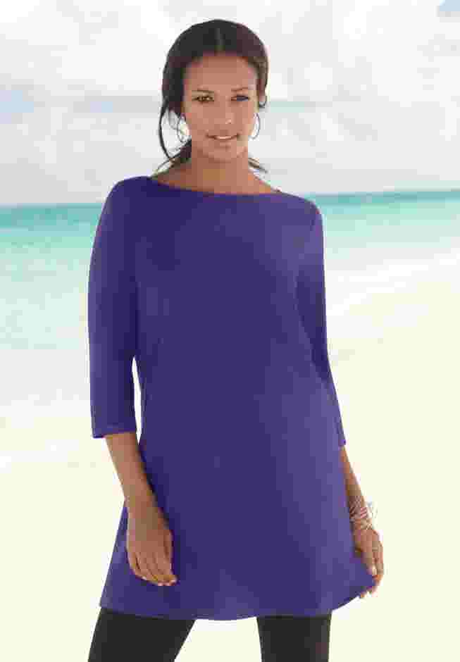 Plus Size Cotton Ultimate Boatneck Tunic with Side Slits image number 5