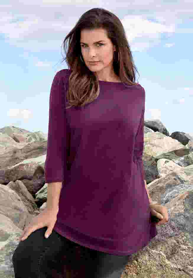 Plus Size Cotton Ultimate Boatneck Tunic with Side Slits image number 6
