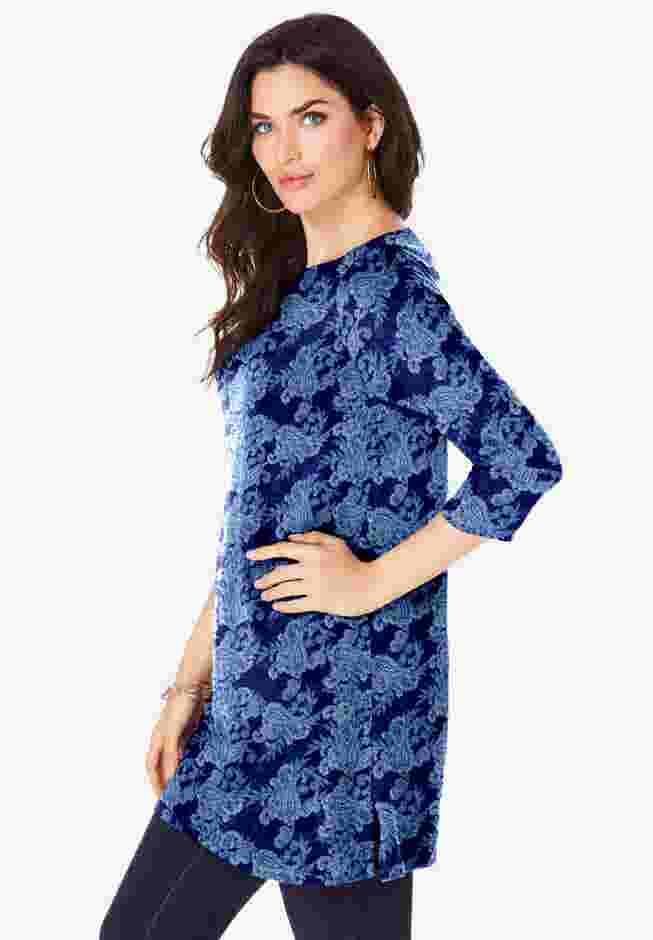 Plus Size Cotton Ultimate Boatneck Tunic with Side Slits image number 2