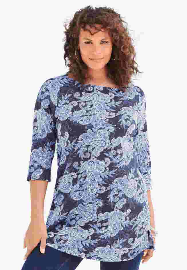 Plus Size Cotton Ultimate Boatneck Tunic with Side Slits image number 0
