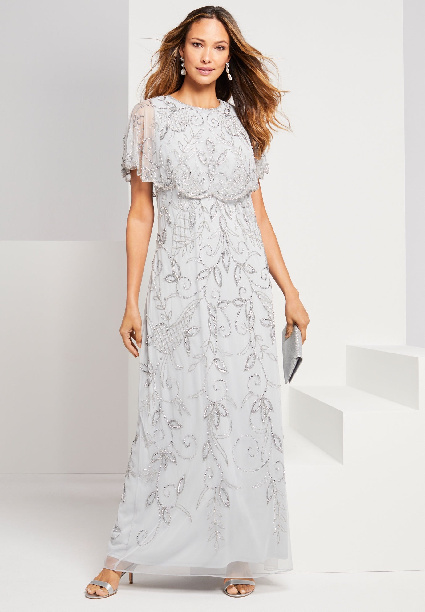 Plus Size Beaded Capelet Maxi Gown &ndash; Glam Evening Dress image number 0