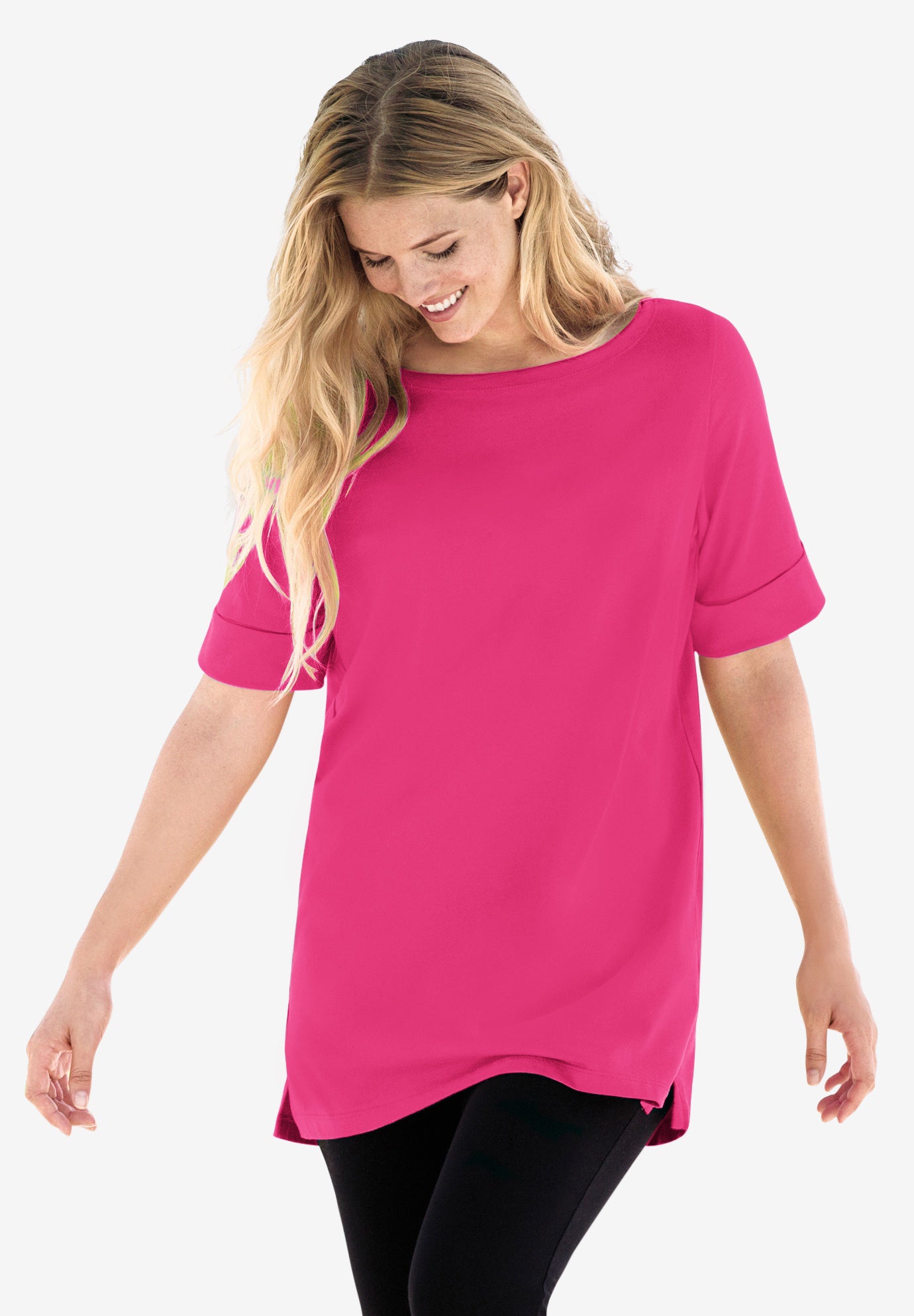 Perfect Cuffed Elbow-Sleeve Boat-Neck Tee image number 6