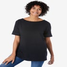 Perfect Cuffed Elbow-Sleeve Boat-Neck Tee image number null