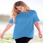 Perfect Cuffed Elbow-Sleeve Boat-Neck Tee image number null