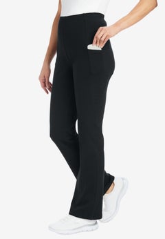 Stretch-Cotton Knit Pull-On Bootcut Pocket Leggings