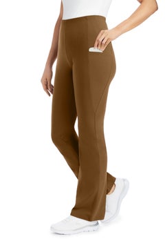 Stretch-Cotton Knit Pull-On Bootcut Pocket Leggings