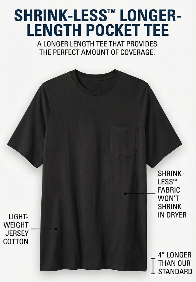 Shrink-Less&trade; Lightweight Longer-Length Crewneck Pocket T-Shirt image number 1