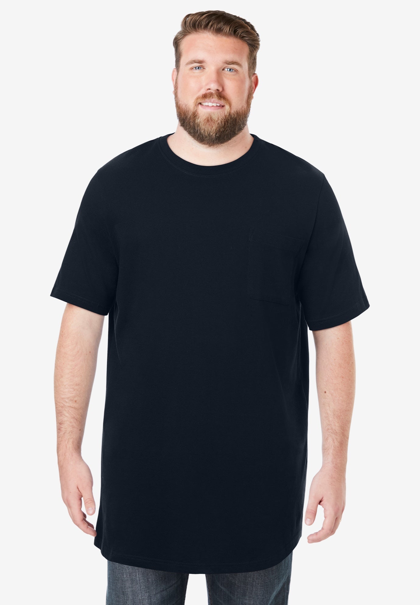 Shrink-Less™ Lightweight Longer-Length Crewneck Pocket T-Shirt image number 0