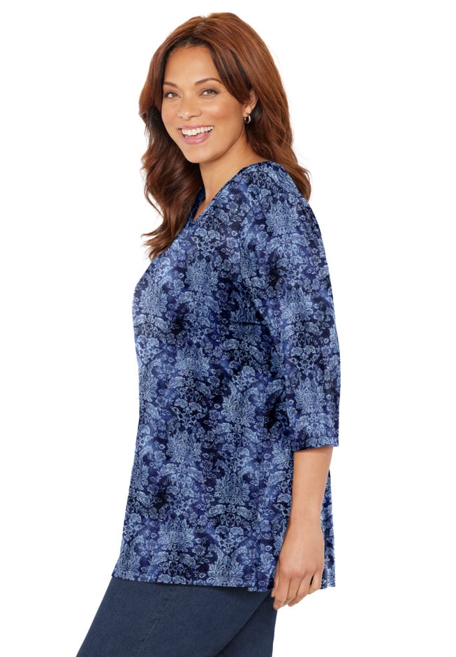 Easy Fit 3/4-Sleeve V-Neck Tunic image number 3