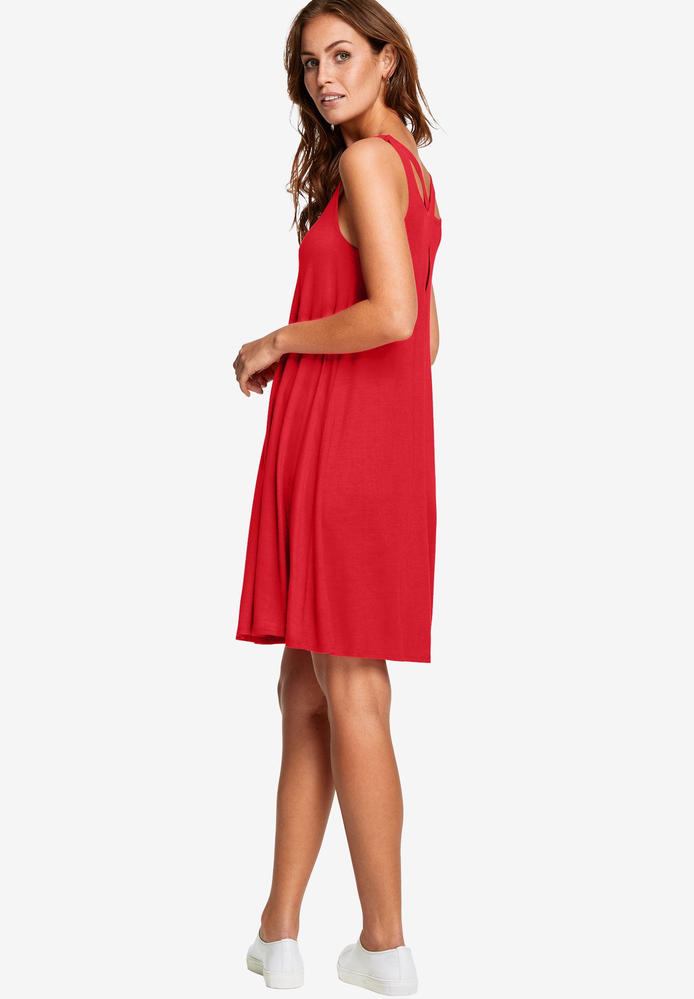 Stretch Knit Tank Crossover Back A Line Dress image number 2