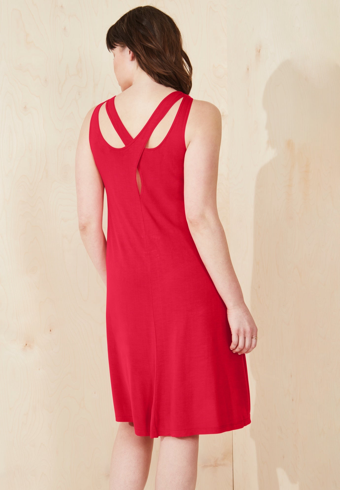 Stretch Knit Tank Crossover Back A Line Dress image number 1