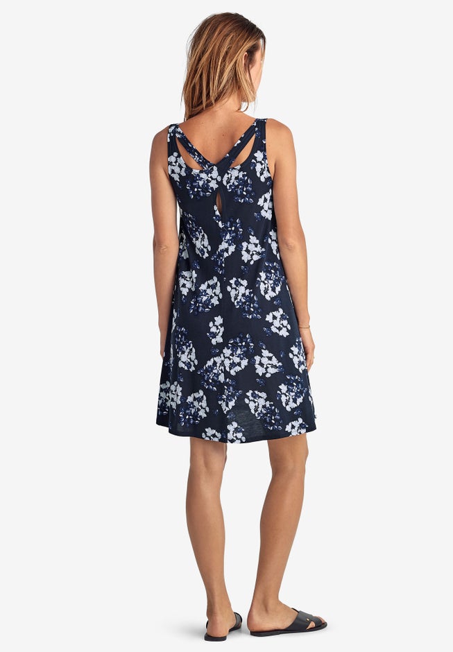 Stretch Jersey Knit A-Line Crossover Back Tank Short Dress image number 1