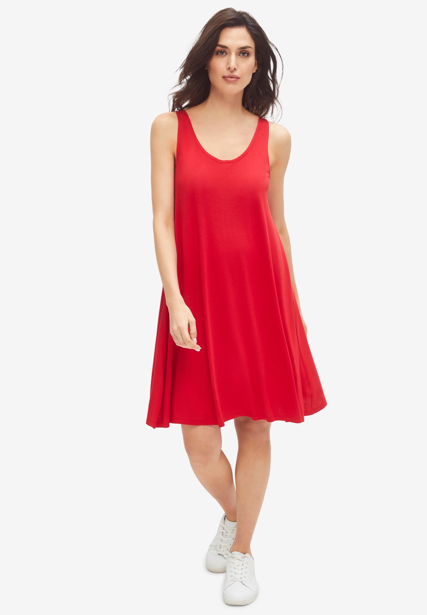 Stretch Knit Tank Crossover Back A Line Dress image number 0