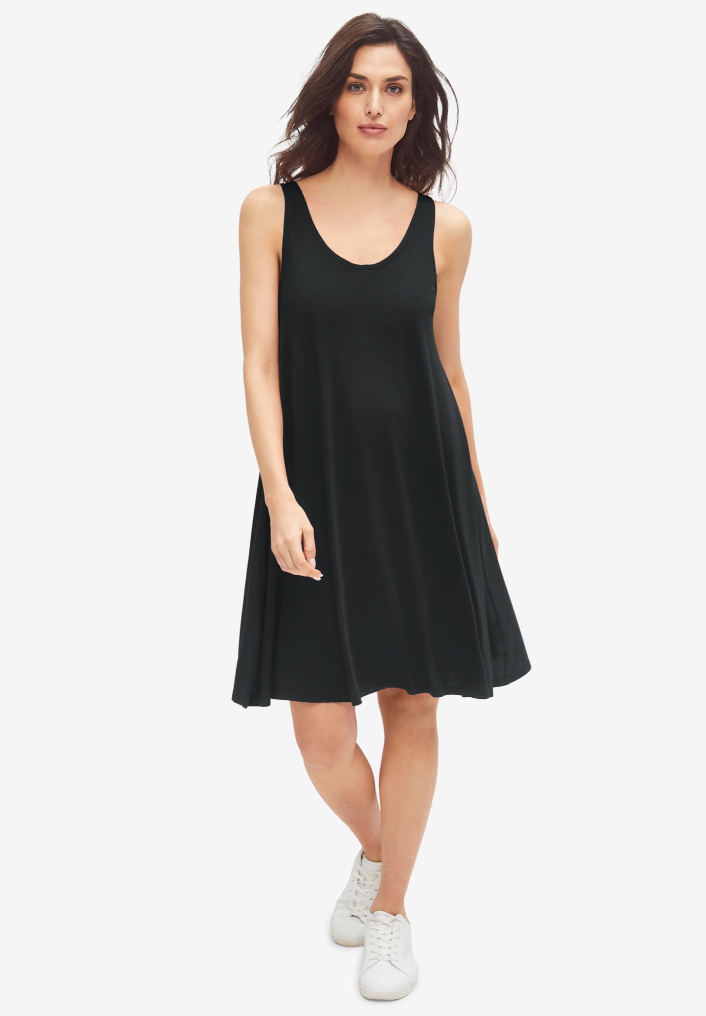 Stretch Jersey Knit A-Line Crossover Back Tank Short Dress image number 0