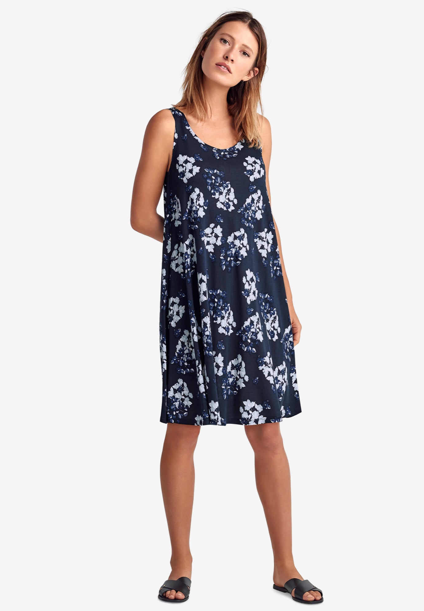 Stretch Jersey Knit A-Line Crossover Back Tank Short Dress image number 0