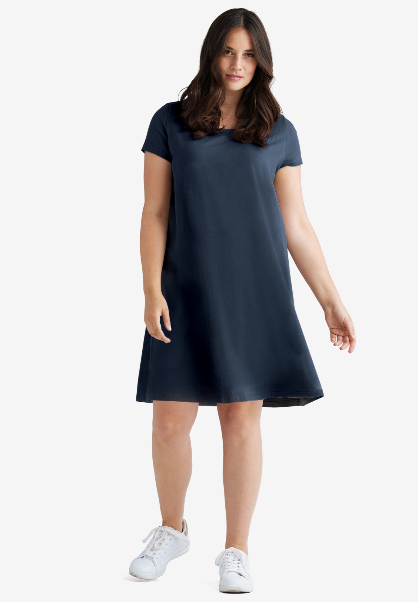 Cotton Spandex A-Line Scoop Neck Short Sleeve Tee Dress image number 0