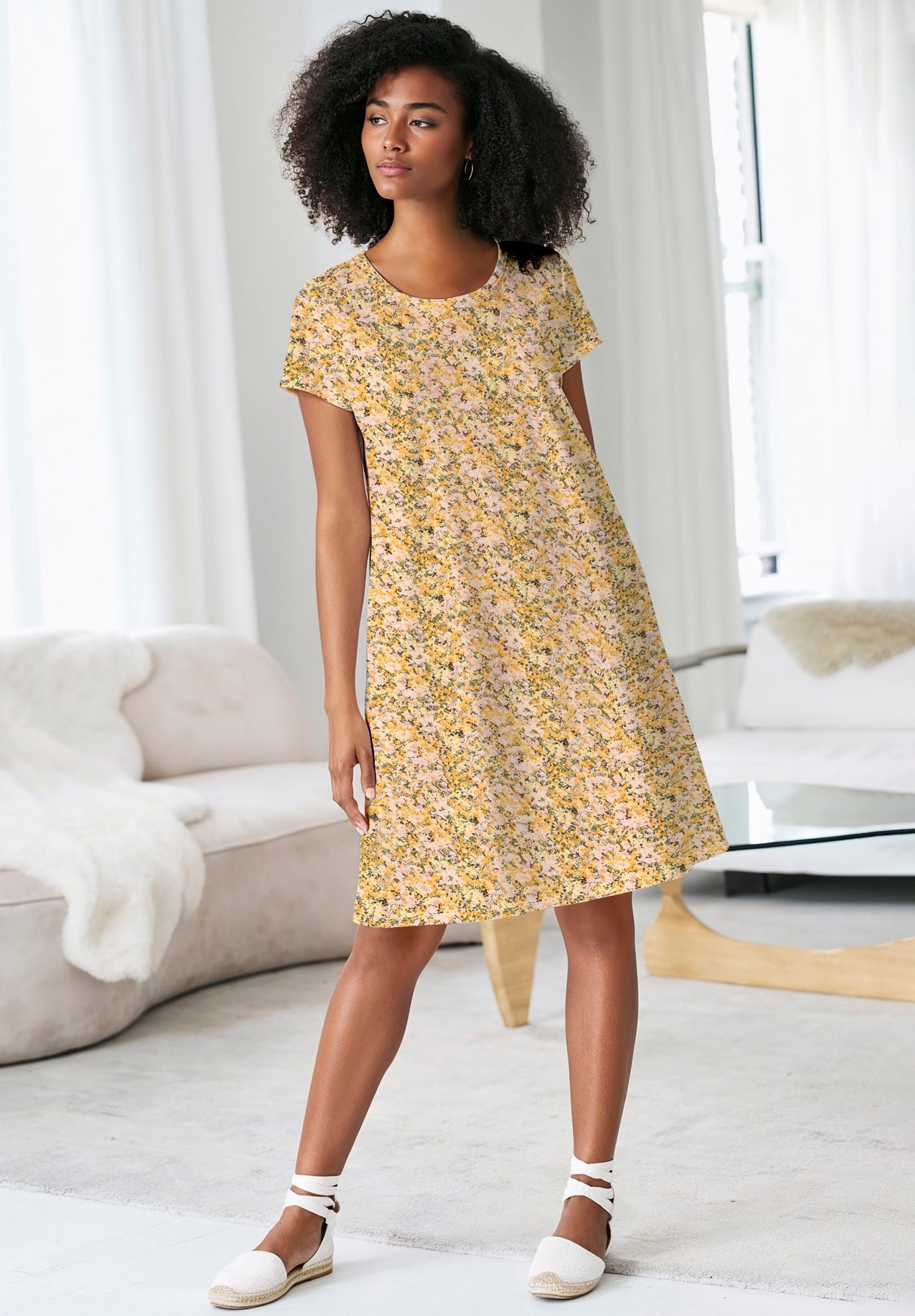 Cotton Spandex Scoop Neck Short Sleeve A Line Tee Dress image number 0