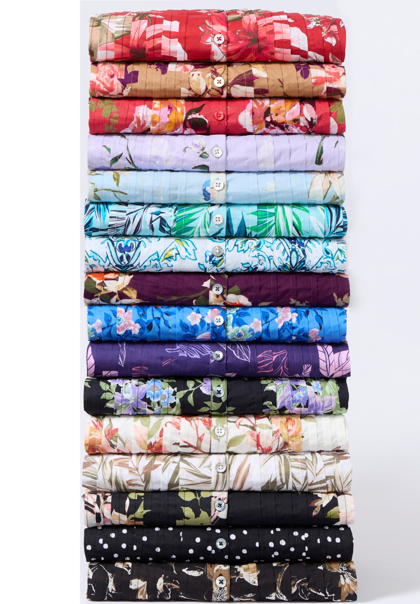 Plus Size Floral Y-Neck Pintuck Tunic &ndash; Adjustable Long Sleeve Button-Front, Relaxed Shirt Style image number 5