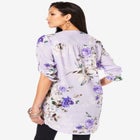 Plus Size Floral Y-Neck Pintuck Tunic &ndash; Adjustable Long Sleeve Button-Front, Relaxed Shirt Style image number null