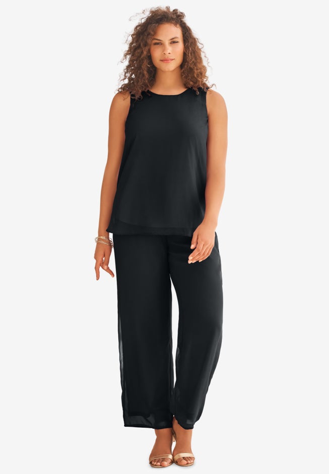 Plus Size 3-Piece Allover Lace Duster Pant Set &ndash; Formal Wear image number 4