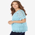 Plus Size Medallion Pattern French Crochet Sweater Top image number null