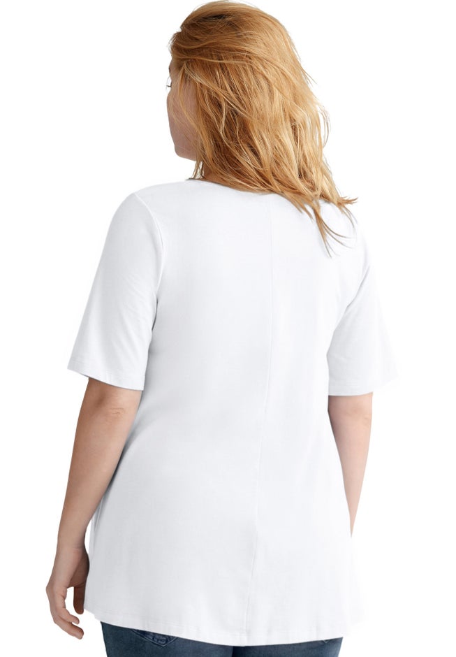 Stretch Jersey Knit A-Line Relaxed V-Neck Short Sleeve Tunic image number 1